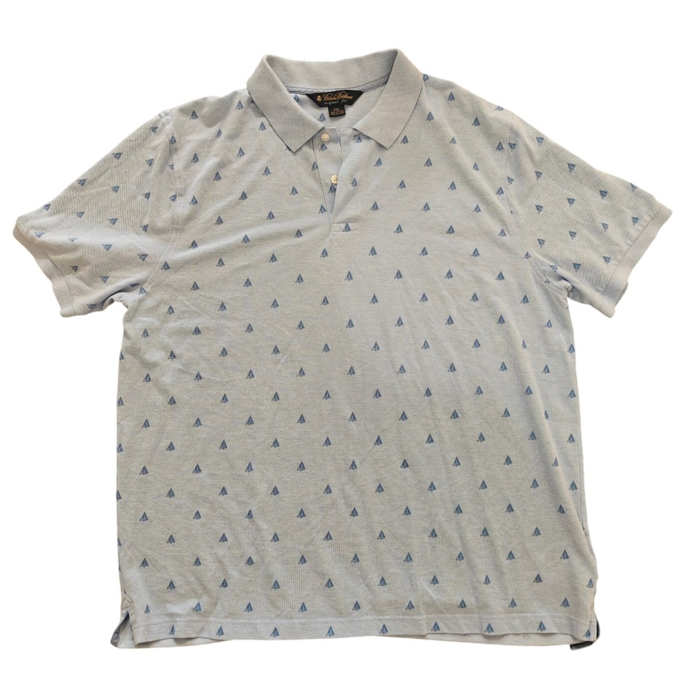 Brooks Brothers Mens XXL Blue Sailboat Print Original Fit Cotton Pique Polo
